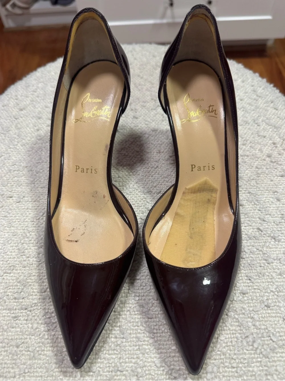 Christian Louboutin Iriza Patent Leather d’Orsay Pumps Oxblood Red Sole EU 36